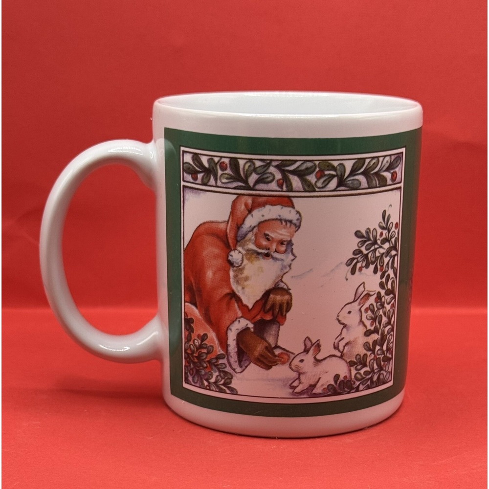 Santa's Friends Mugs Cups Vintage K.I.C. Stoneware Coffee/Tea Set Of 4 Christmas - Picture 3 of 16